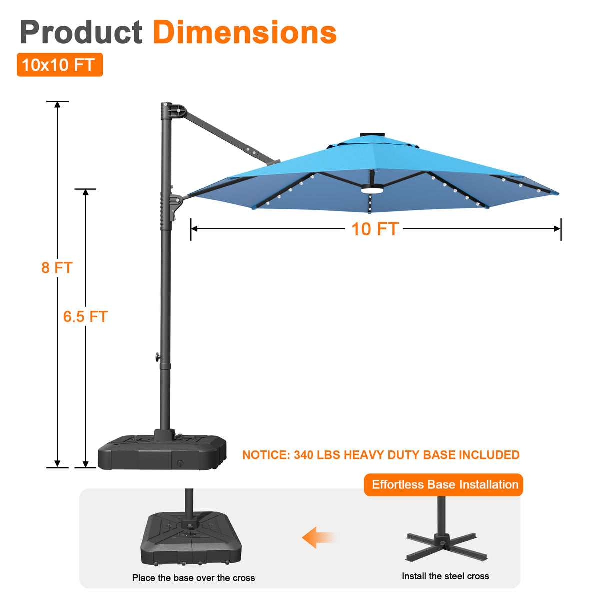 Ombrellone decentrato rotondo da giardino con luci LED solari