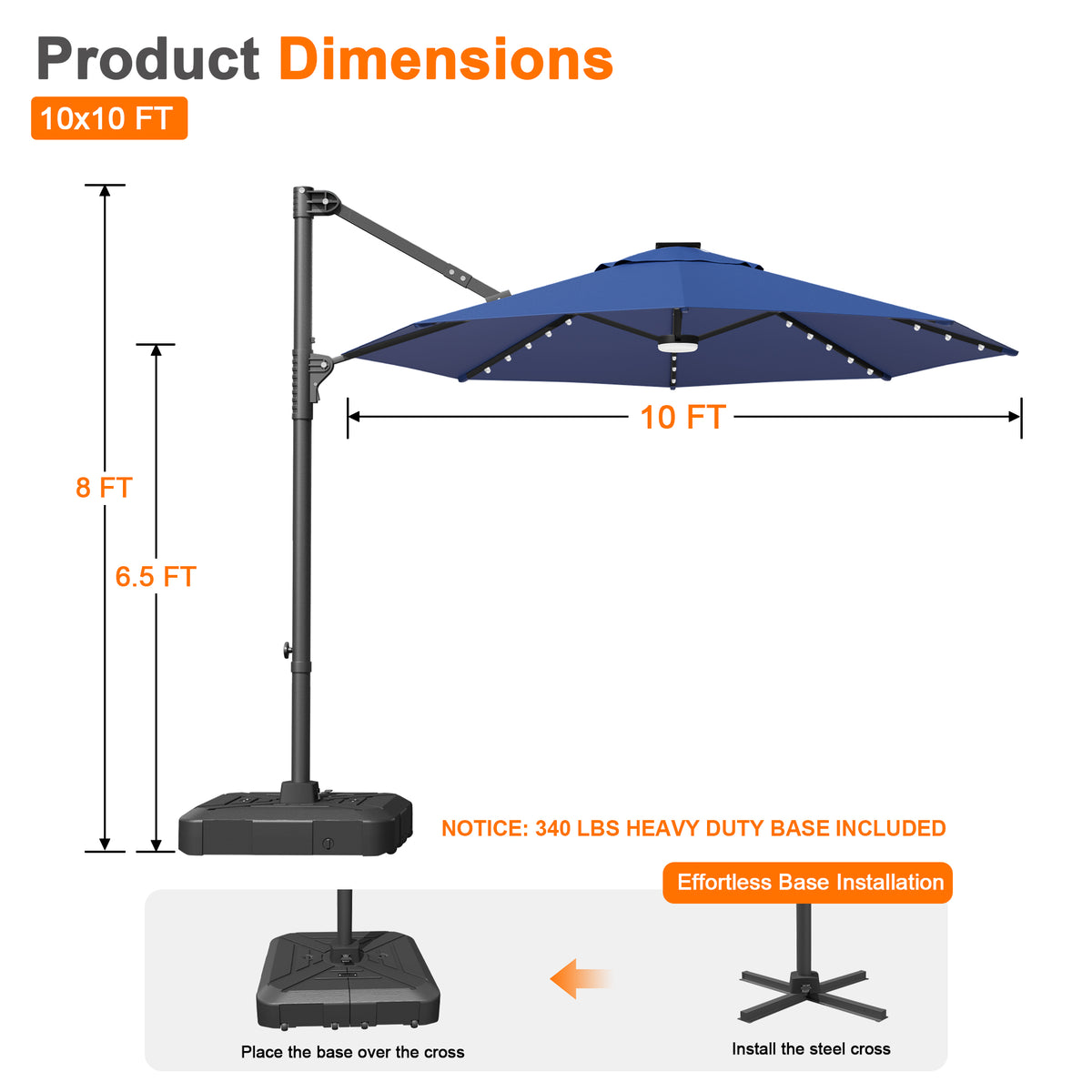 Ombrellone decentrato rotondo da giardino con luci LED solari