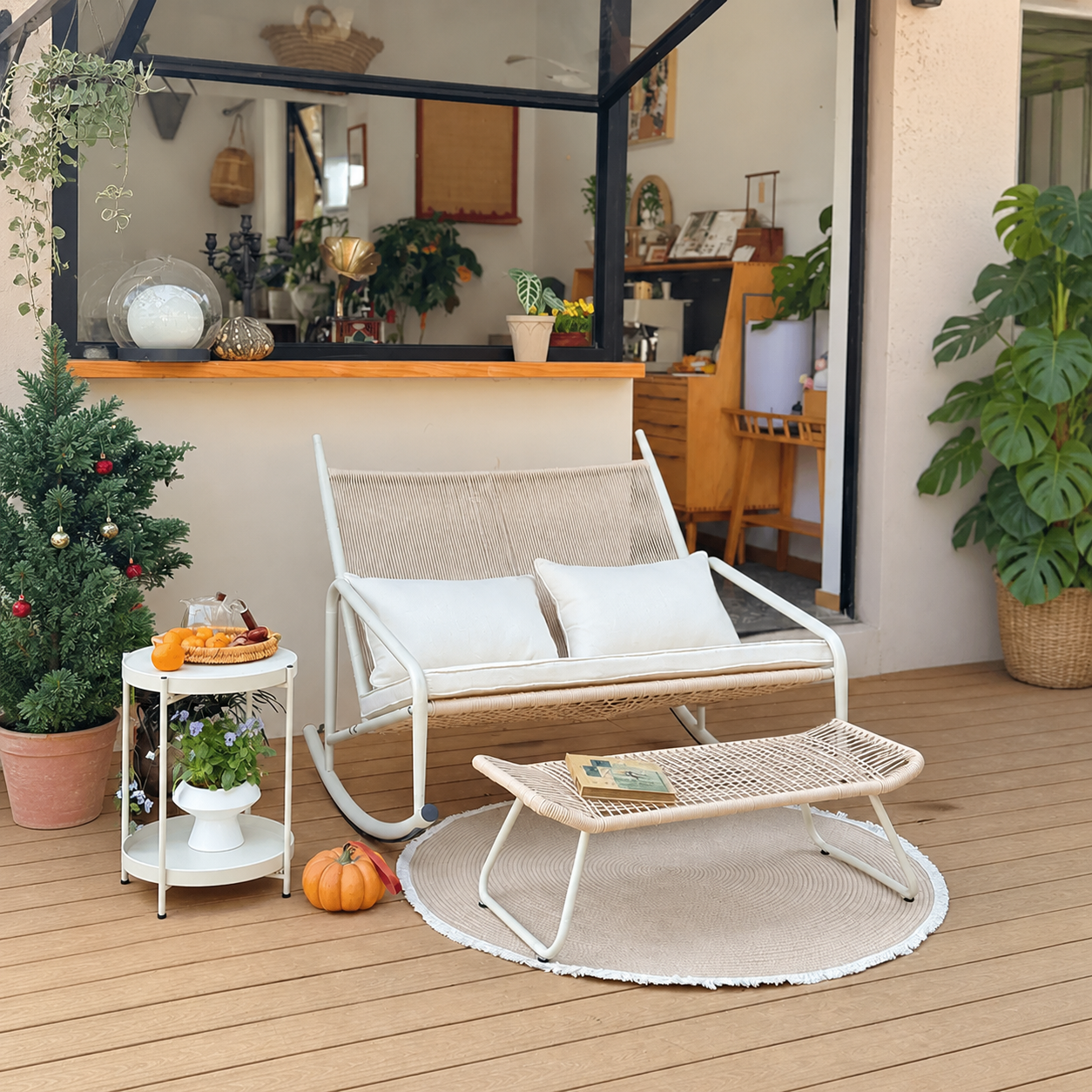 Dondolo da giardino a due posti in rattan