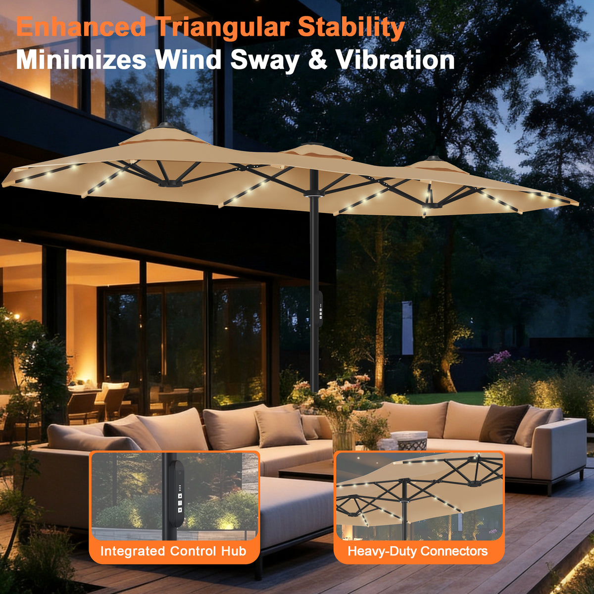 Ombrellone da giardino motorizzato 2,7×4,6 m con luci LED solari