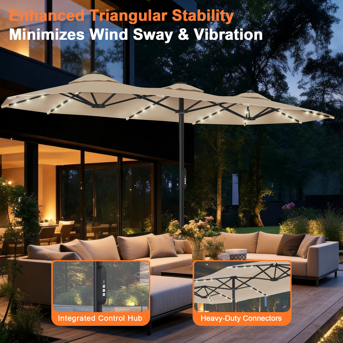 Ombrellone da giardino motorizzato 2,7×4,6 m con luci LED solari