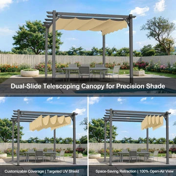 Pergola retrattile da esterno con tetto regolabile in tessuto