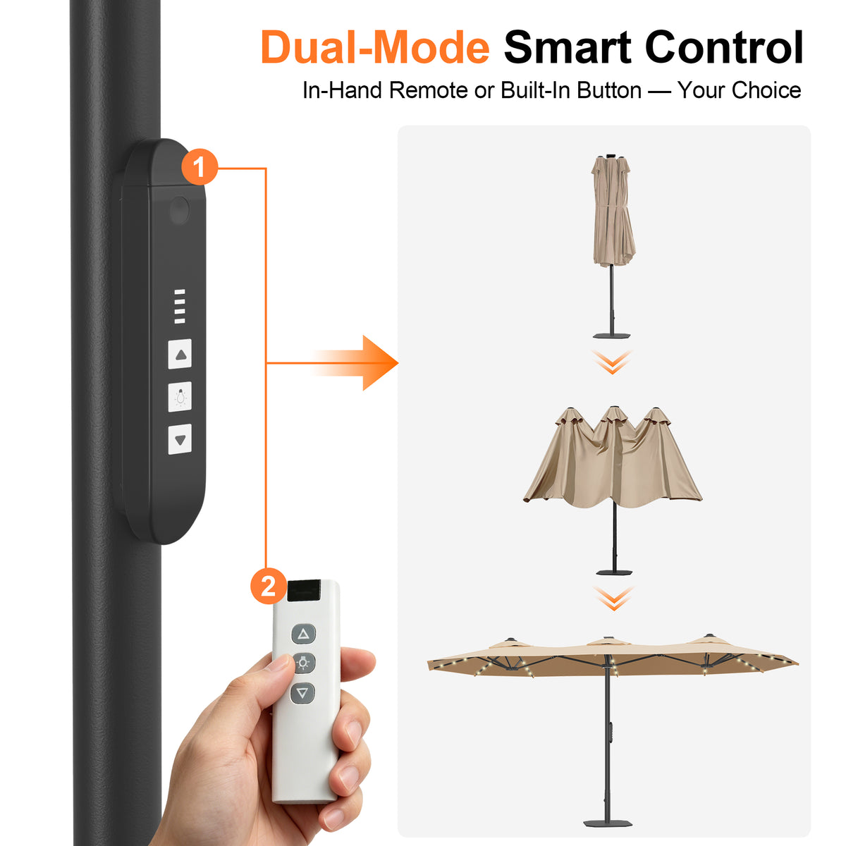 Ombrellone da giardino motorizzato 2,7×4,6 m con luci LED solari