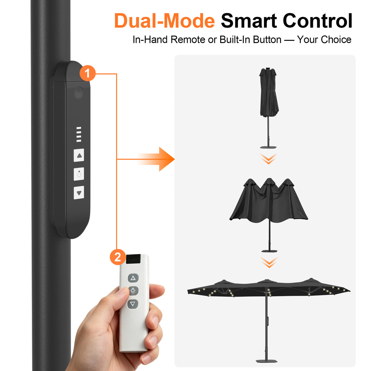 Ombrellone da giardino motorizzato 2,7×4,6 m con luci LED solari