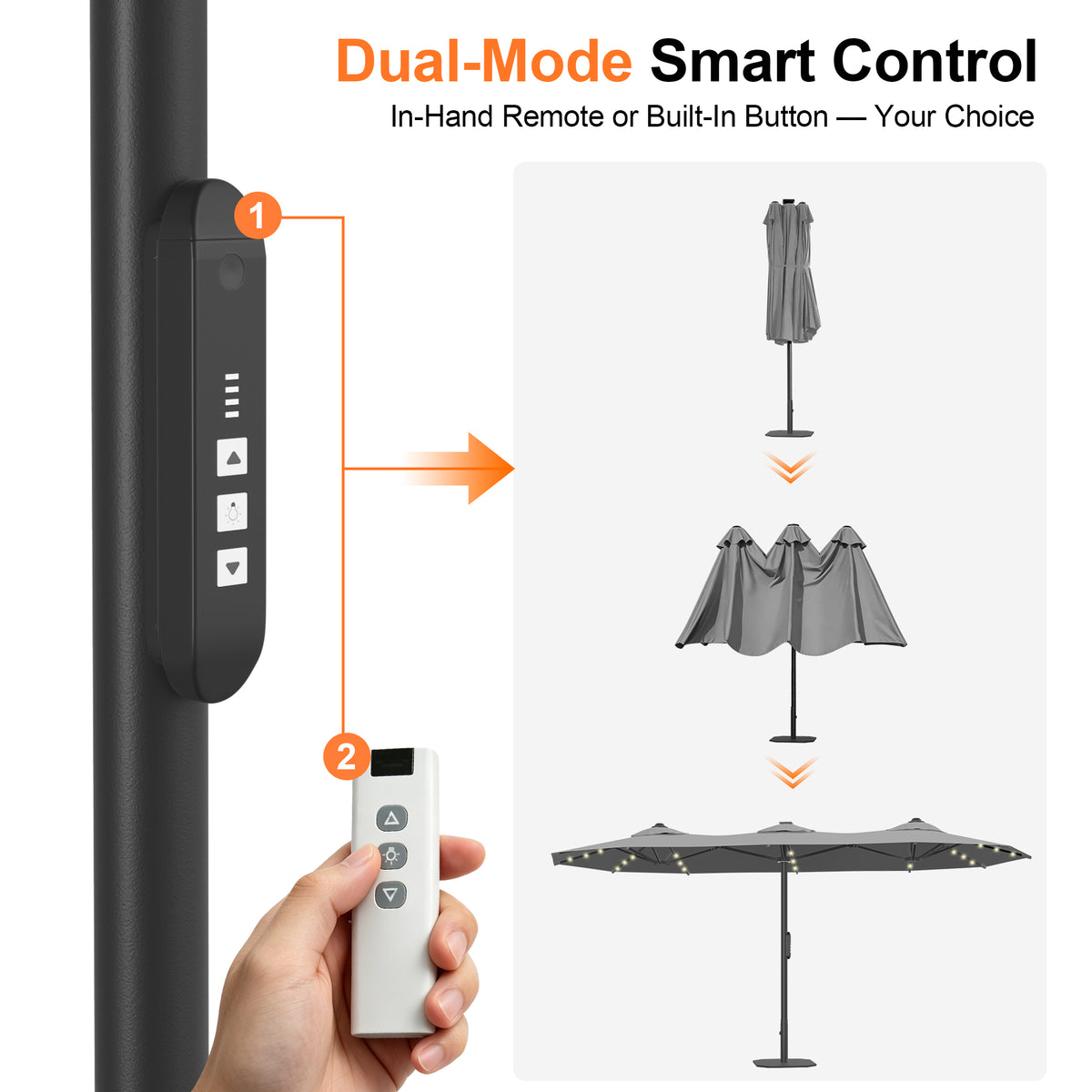 Ombrellone da giardino motorizzato 2,7×4,6 m con luci LED solari