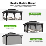 Gazebo da giardino 3,65×6,1 m con tetto rigido in alluminio e tende laterali