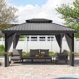 Gazebo da giardino 3,65×4,8 m con tetto rigido in alluminio e tende laterali