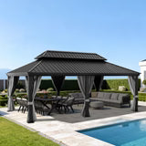 Gazebo da giardino 3,65×6,1 m con tetto rigido in alluminio e tende laterali