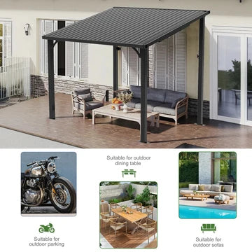Gazebo addossato da giardino con tetto rigido in alluminio